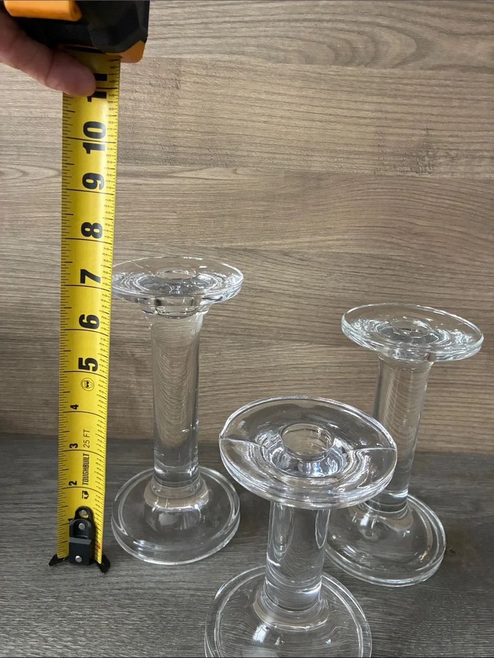 Vintage Clear Glass Candlestick Set of 3, Mid Century Modern Decor
